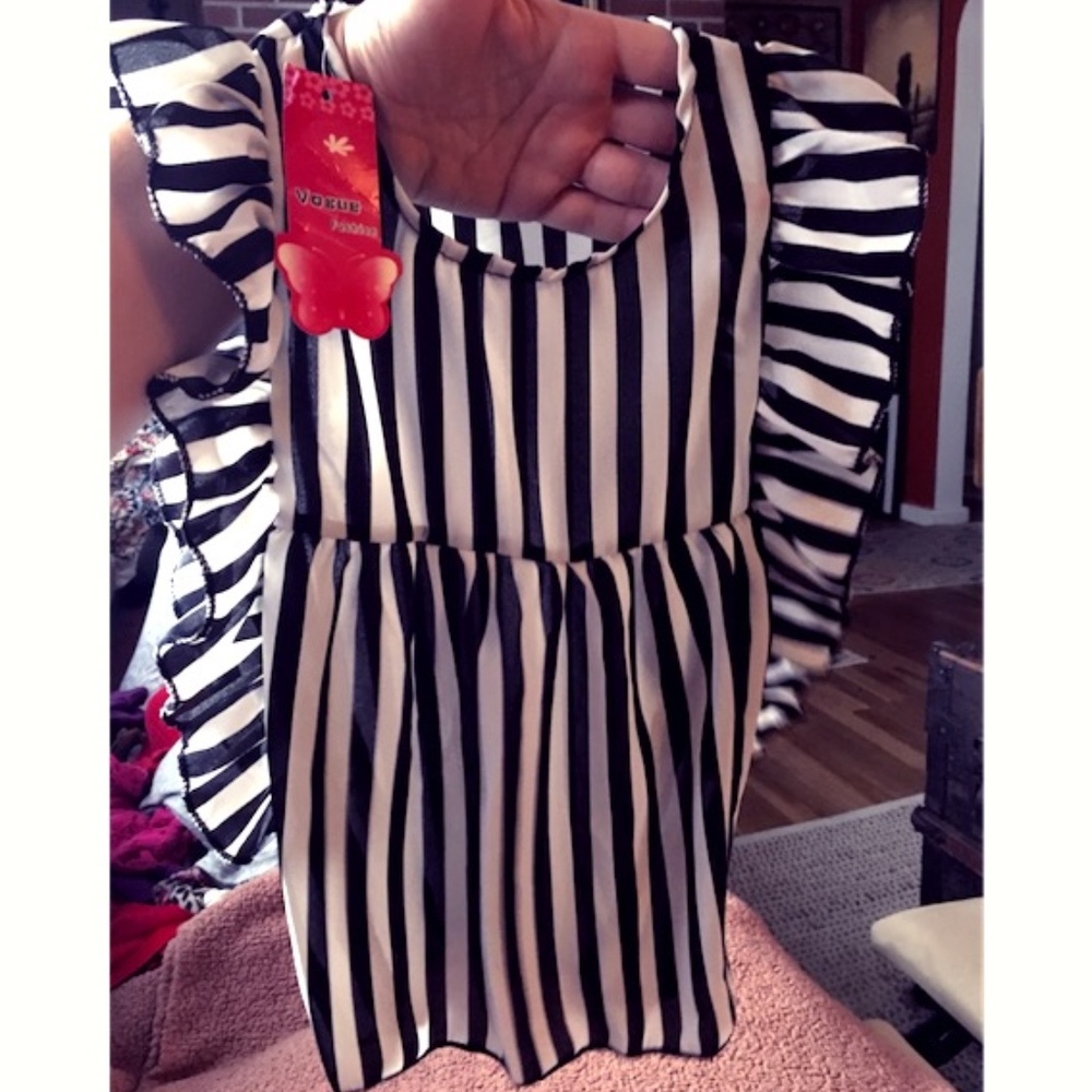 NWT! Black and White Striped Top